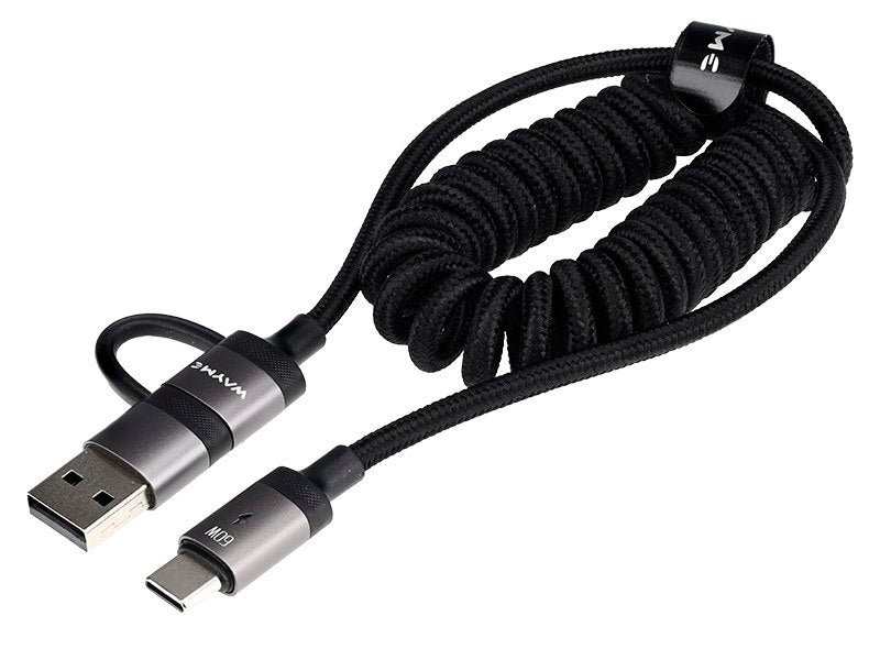 WAYME Mikroszálas fonott töltő és szinkronizáló kábel spirál 50 150 cm USBC > USB C max 60W – kép 2