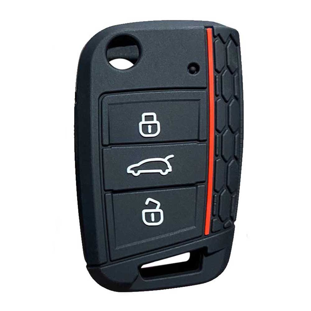 Fekete színű, 3 gombos Seat bicskakulcs szilikon tok.