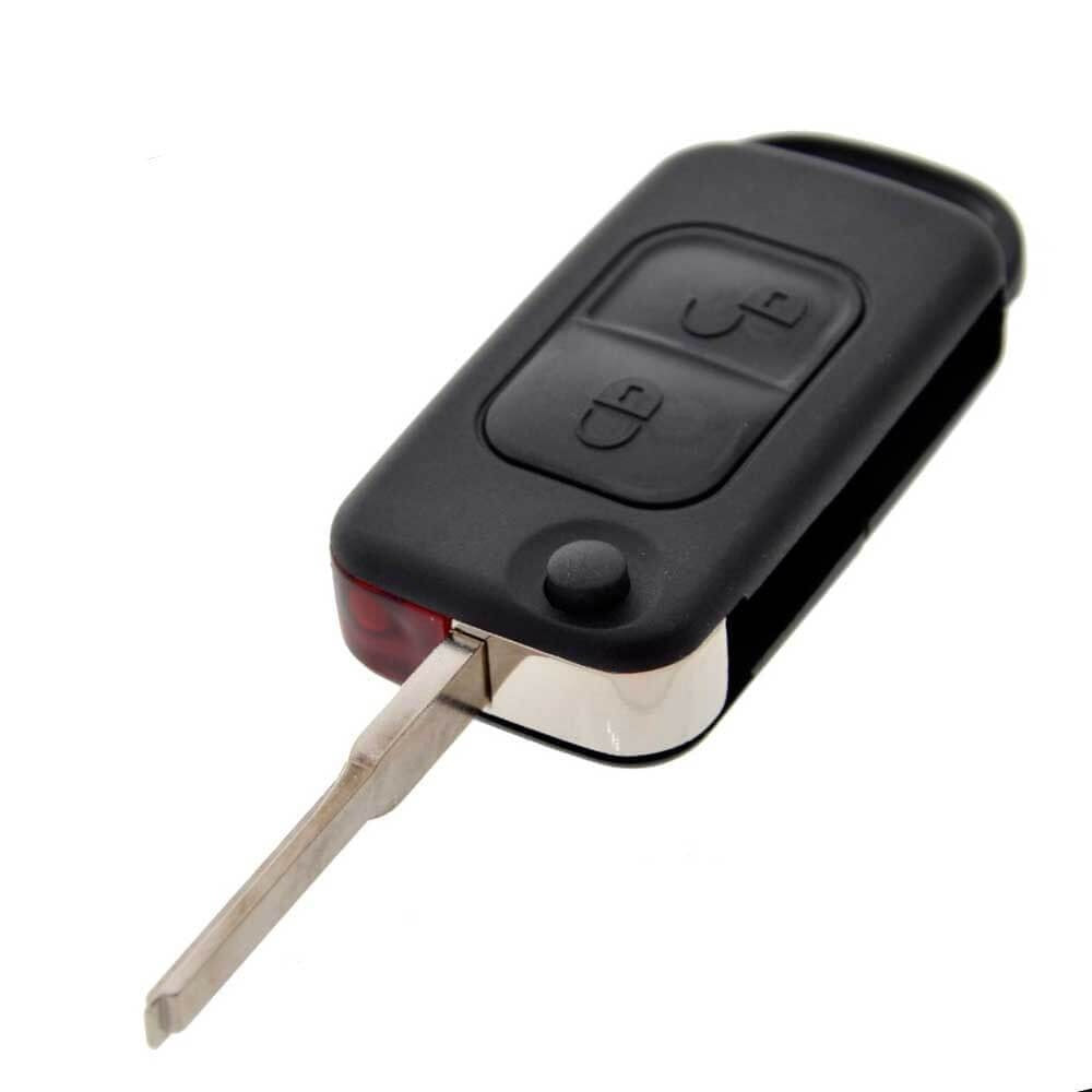 Fekete színű, 2 gombos Mercedes kulcsház, bicskakulcs.