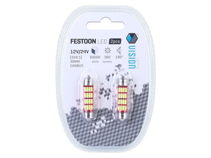 Izzó VISION Festoon SV85 36mm 1224V 12x 4014 SMD LED nem poláris CANBUS fehér 2 db – kép 3