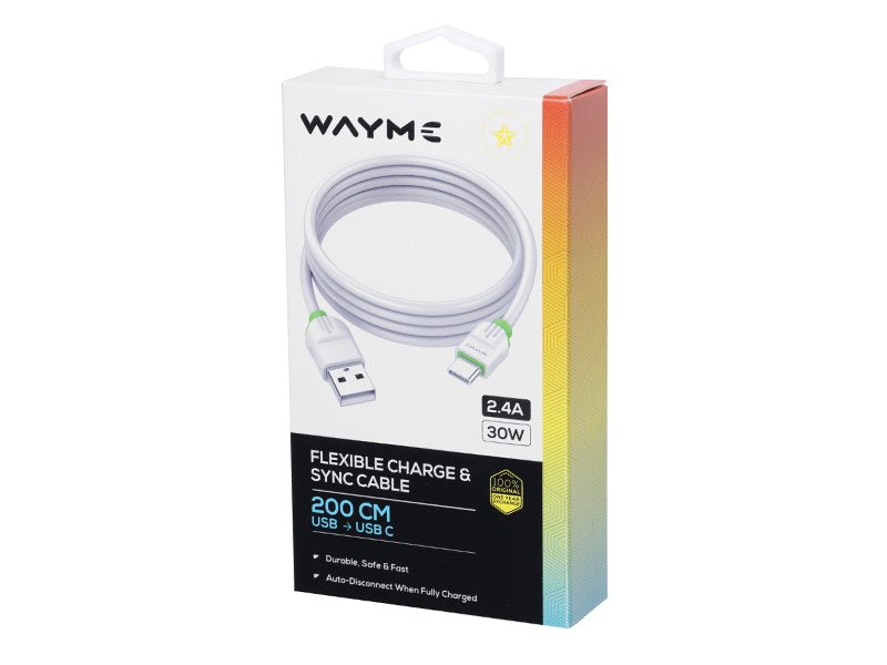 WAYME töltő  és szinkronizáló kábel szilikon lapos 200 cm USB> USB C – kép 3