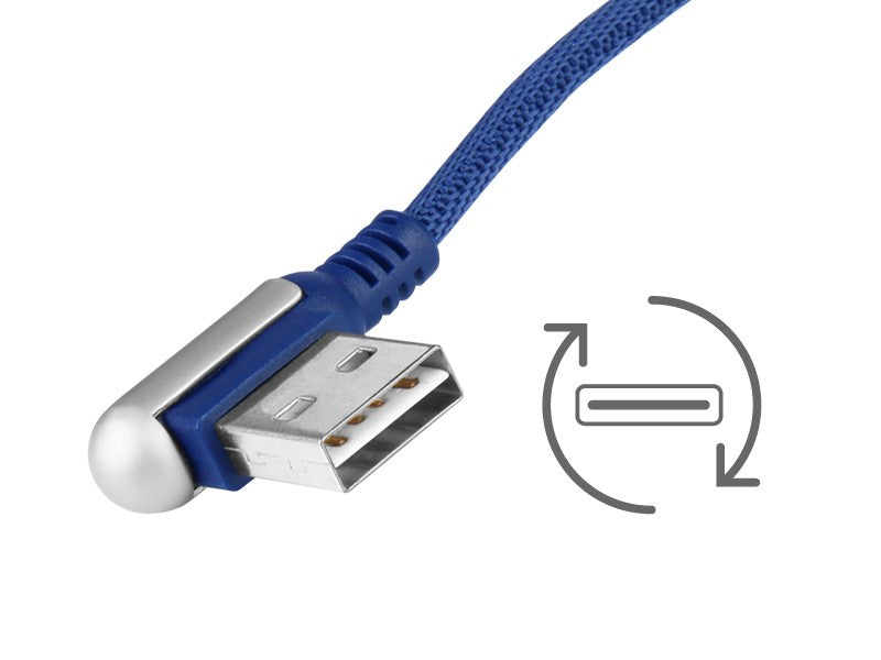 Töltő  és szinkronizáló kábel  120 cm fonott mikroszálas kétoldalas ferde USB> micro USB tengerészkék színű – kép 2