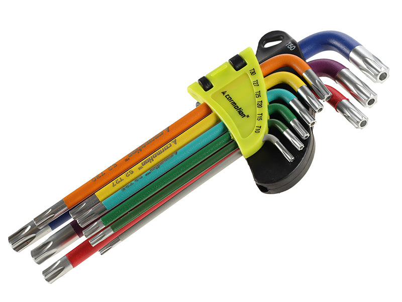Torx hatlapos kulcsok 230 mm T10 - T50, 9 db, vegyes színben