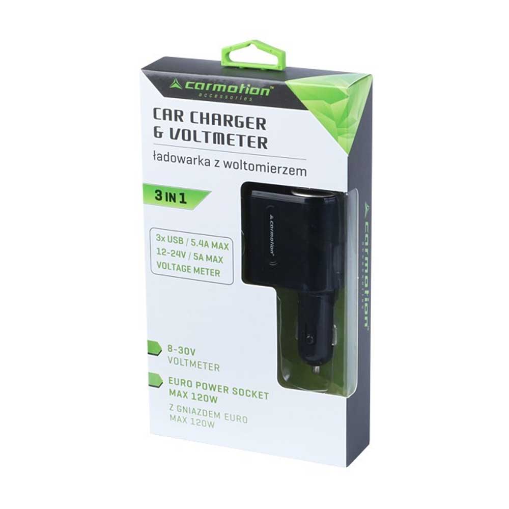 Volt mérővel és euro aljzattal rendelkező autós töltő