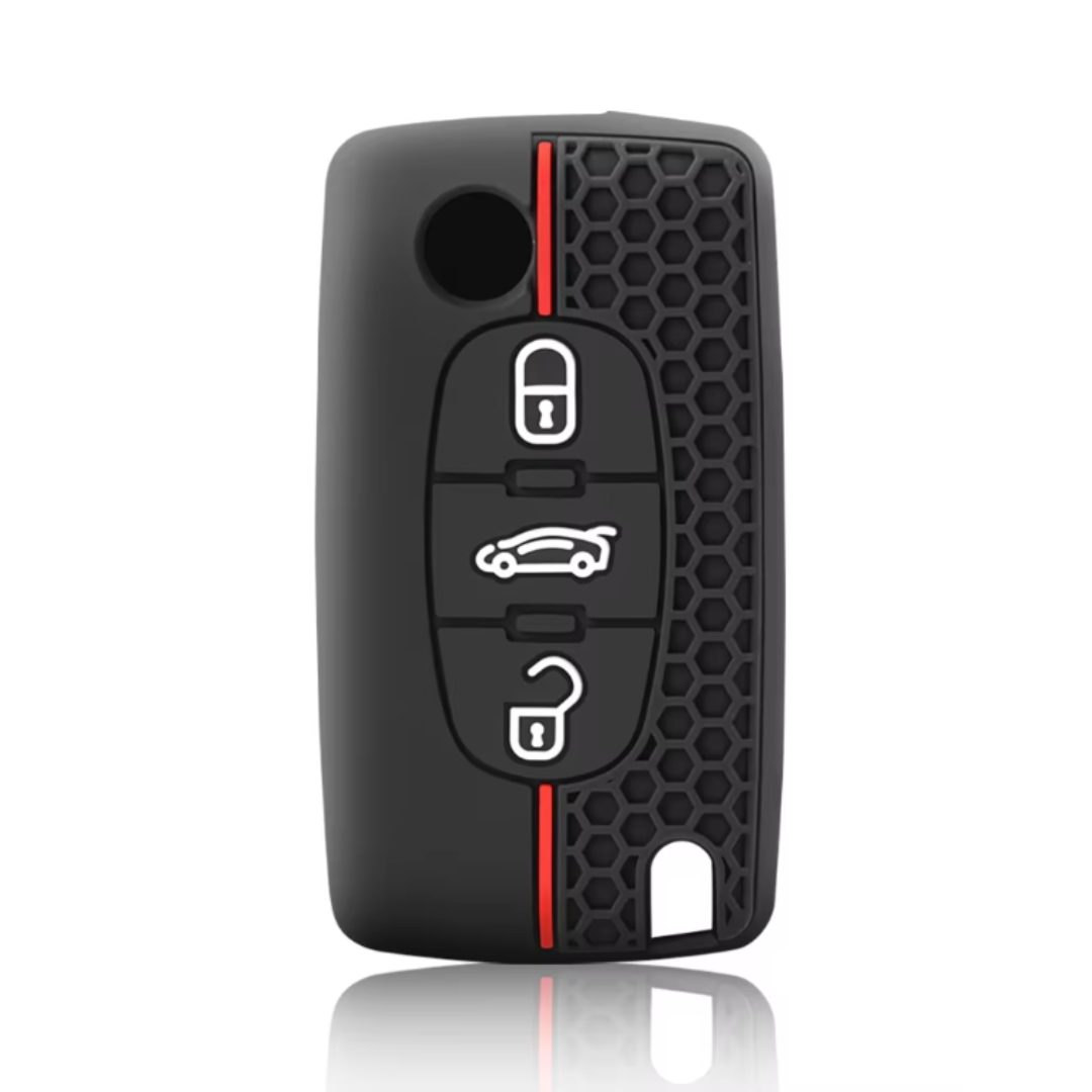 Peugeot 3 gombos szilikon tok Fekete-Piros