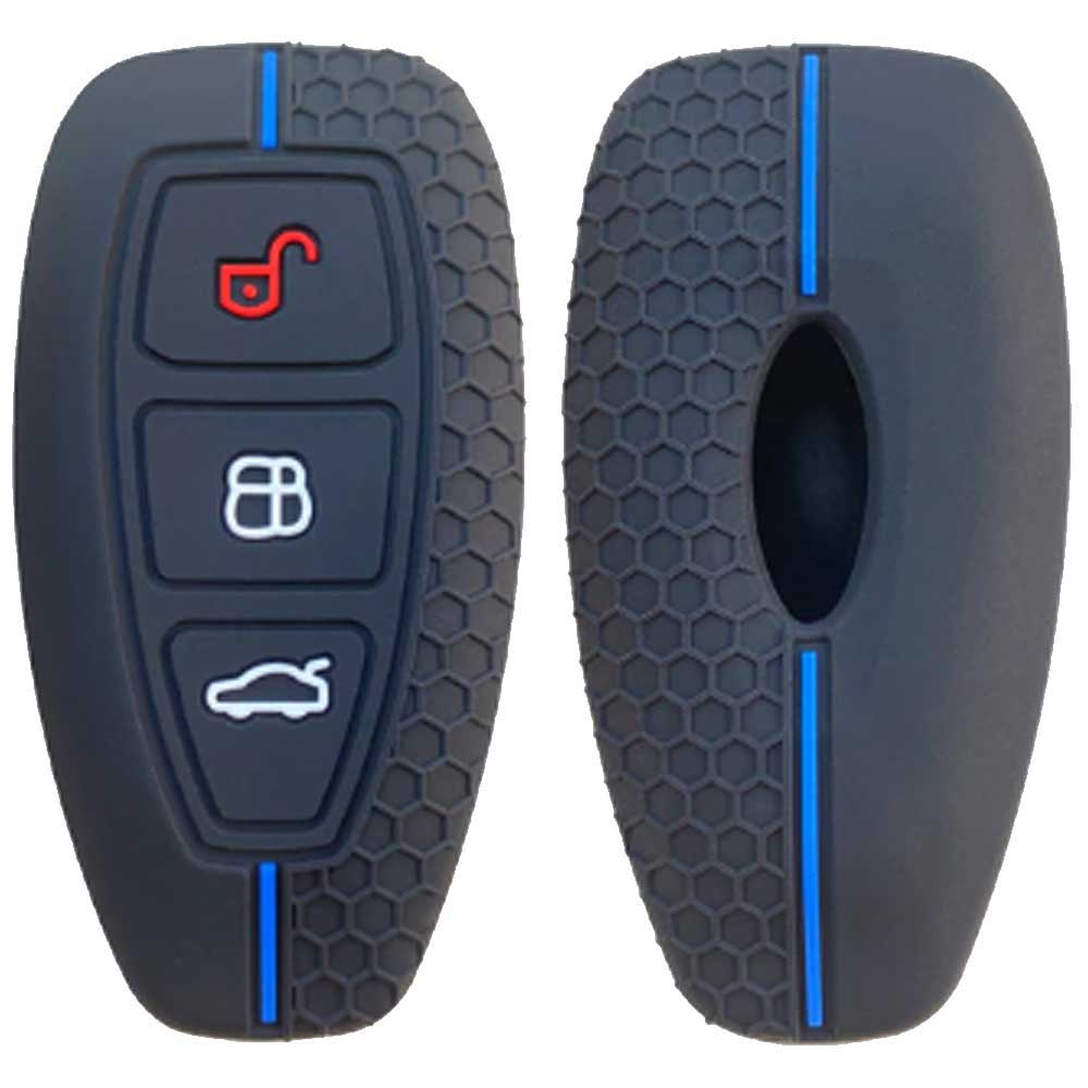 Ford kulcs szilikon tok 3 gombos Fekete/kék