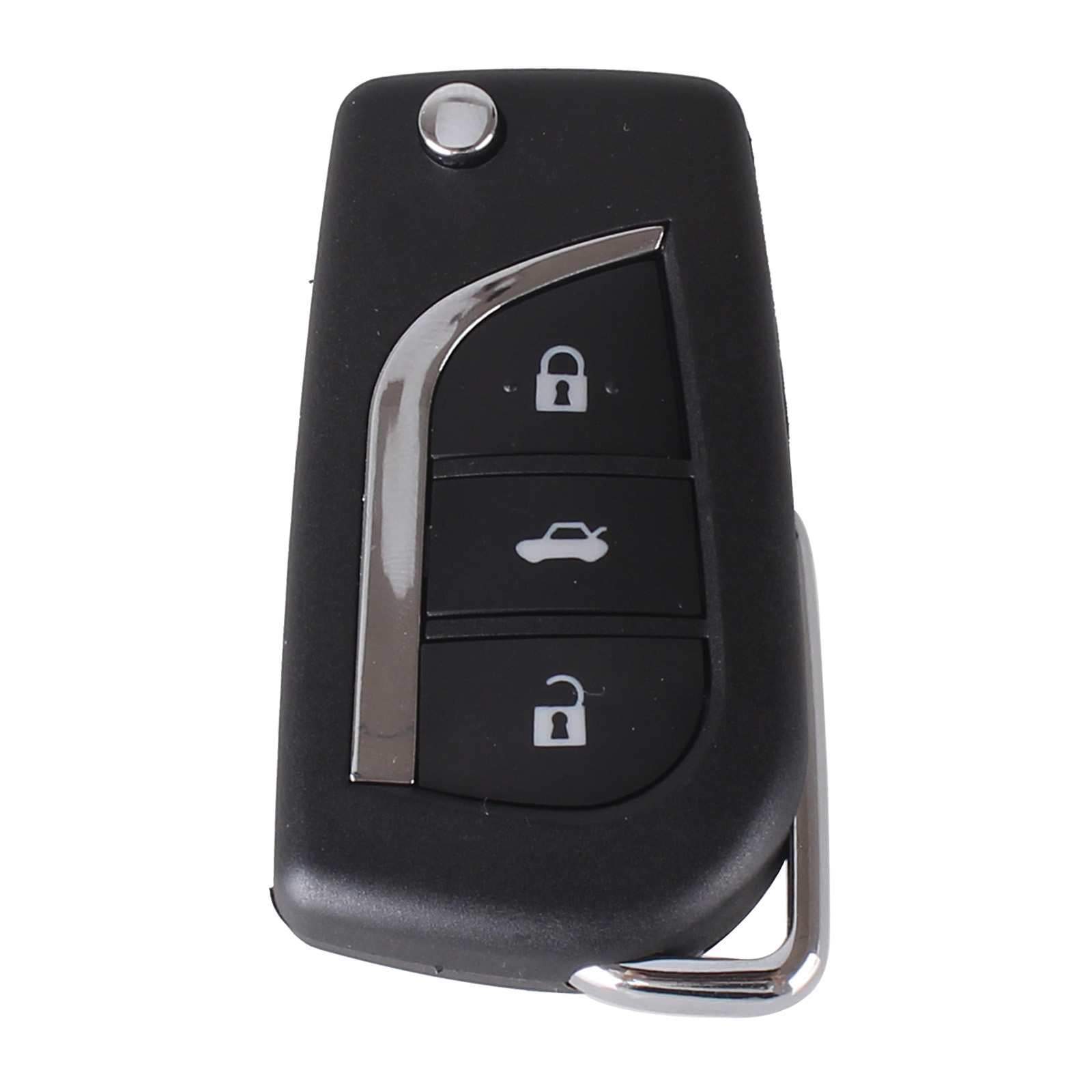 Fekete színű, 3 gombos Toyota bicskakulcs, kulcsház.